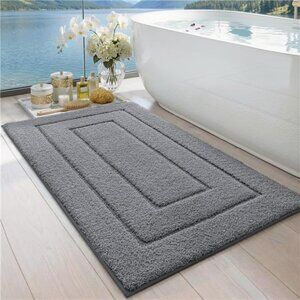 Bathroom Rug Extra Large Non Slip Washable Microfiber Bath Mat Soft Grey